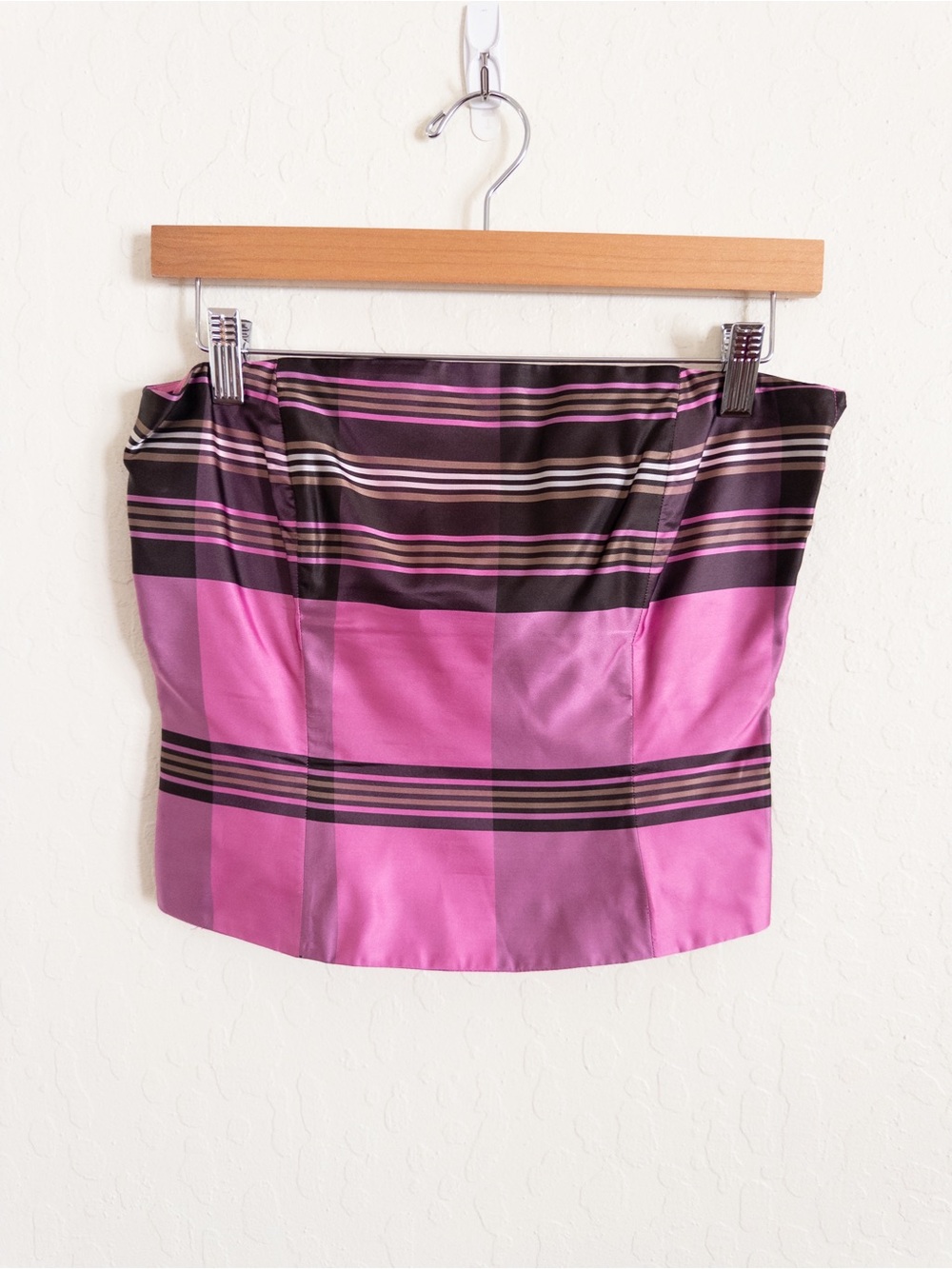 Vintage 90s Y2K Ann Taylor 100% Silk Tube Top Bustier Corset 2 Pink Brown Stripe
